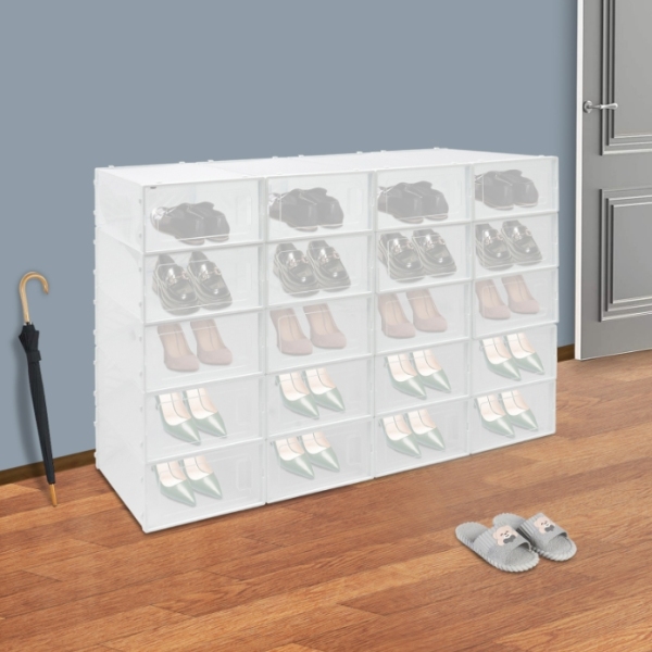 Marco apilable de dos extremos para 20 cajas de zapatos, puerta transparente, diseño hueco - blanco
