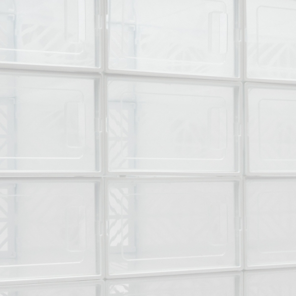 Marco apilable de dos extremos para 20 cajas de zapatos, puerta transparente, diseño hueco - blanco