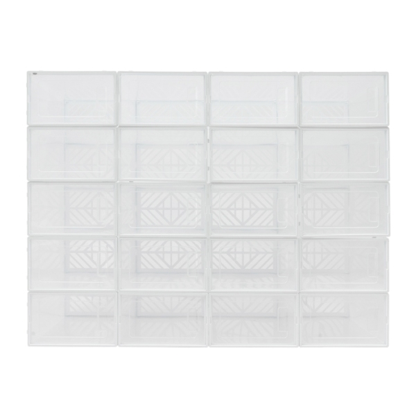 Marco apilable de dos extremos para 20 cajas de zapatos, puerta transparente, diseño hueco - blanco Marco apilable de dos extremos para 20 cajas de zapatos, puerta transparente, diseño hueco - blanco