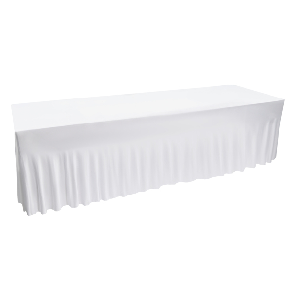 2 PCS 8ft Poliéster falda de mesa ajustado mantel elástico, de una sola pieza libre de arrugas diseño de volantes Blanco