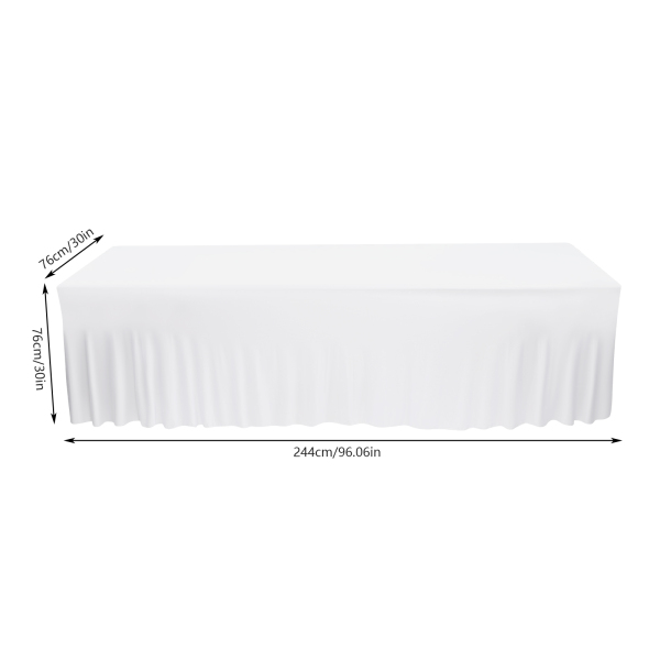 2 PCS 8ft Poliéster falda de mesa ajustado mantel elástico, de una sola pieza libre de arrugas diseño de volantes Blanco