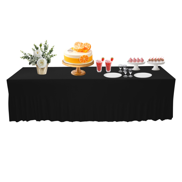 2-Pack 8 pies de poliéster falda de mesa ajustado, blanco mantel elástico, de una sola pieza sin arrugas, diseño de volantes 2-Pack 8 pies de poliéster falda de mesa ajustado, blanco mantel elástico, de una sola pieza sin arrugas, diseño de volantes