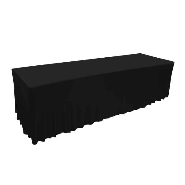 2-Pack 8 pies de poliéster falda de mesa ajustado, blanco mantel elástico, de una sola pieza sin arrugas, diseño de volantes