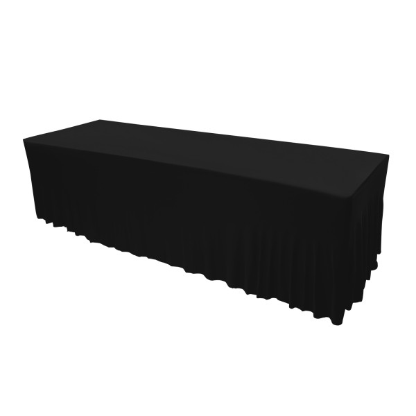 2-Pack 8 pies de poliéster falda de mesa ajustado, blanco mantel elástico, de una sola pieza sin arrugas, diseño de volantes 2-Pack 8 pies de poliéster falda de mesa ajustado, blanco mantel elástico, de una sola pieza sin arrugas, diseño de volantes