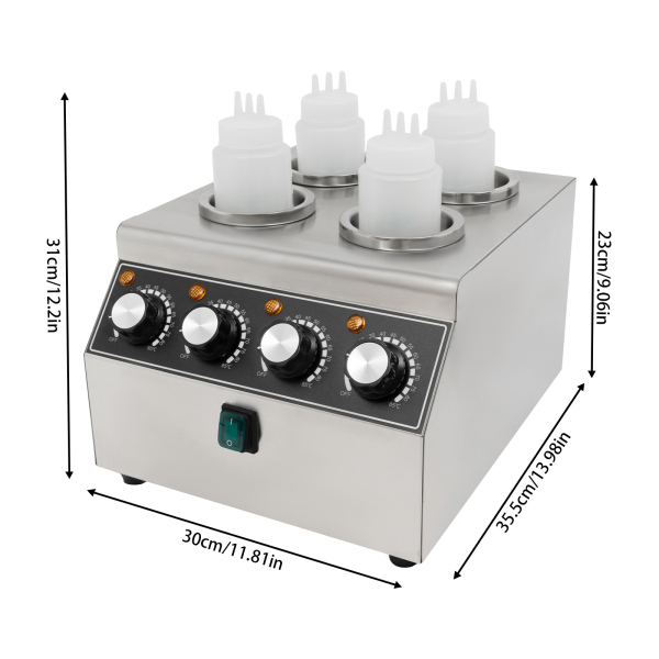 Calentador de salsa eléctrico, máquina calentadora de salsa de acero inoxidable con botella exprimidora