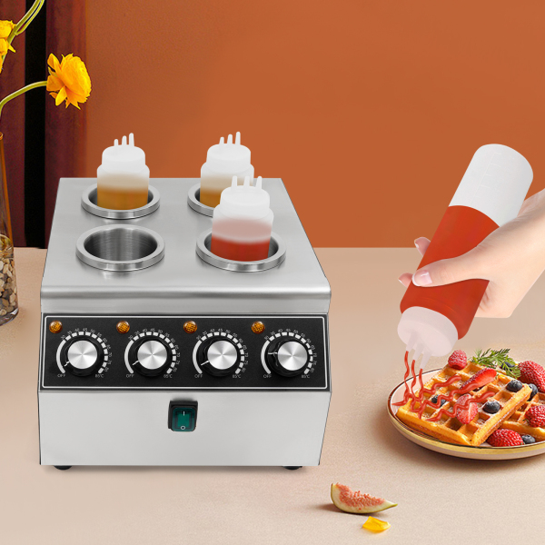 Calentador de salsa eléctrico, máquina calentadora de salsa de acero inoxidable con botella exprimidora