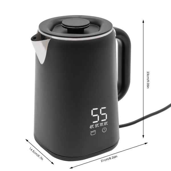Hervidor eléctrico, Hervidor eléctrico para hervir agua, Capacidad: 1.7L, 1500W, 21*14.5*23cm, Negro