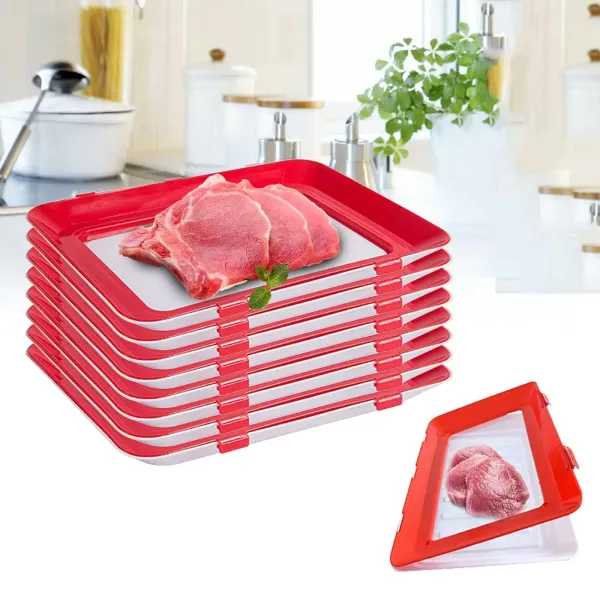 Juego de 8 bandejas de conservación de alimentos al vacío, apilable y reutilizable, contenedor de alimentos con tapa de plástico para verduras