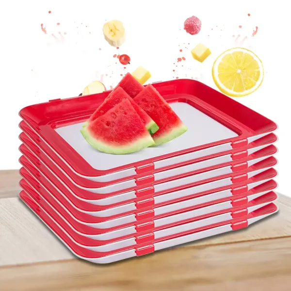 Juego de 8 bandejas de conservación de alimentos al vacío, apilable y reutilizable, contenedor de alimentos con tapa de plástico para verduras