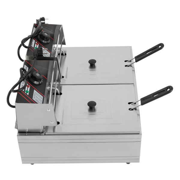 Freidora eléctrica de acero inoxidable de calidad de 5000 W, 6L+6L con cesta y tapa (para patatas fritas, pollo asado) Potencia trifásica