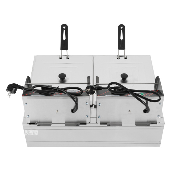 Freidora eléctrica de acero inoxidable de calidad de 5000 W, 6L+6L con cesta y tapa (para patatas fritas, pollo asado) Potencia trifásica Freidora eléctrica de acero inoxidable de calidad de 5000 W, 6L+6L con cesta y tapa (para patatas fritas, pollo asado) Potencia trifásica