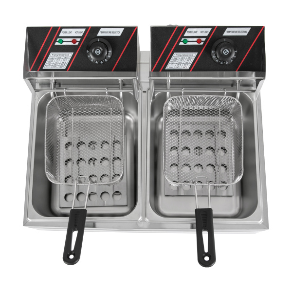 Freidora eléctrica de acero inoxidable de calidad de 5000 W, 6L+6L con cesta y tapa (para patatas fritas, pollo asado) Potencia trifásica