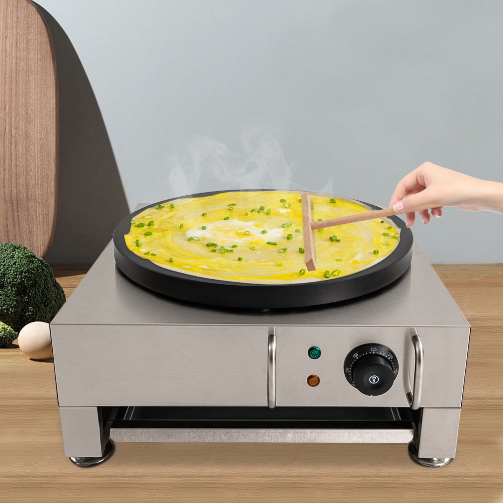 Máquina eléctrica para hacer crepes, plancha grande para crepes de 16 pulgadas con esparcidor de madera