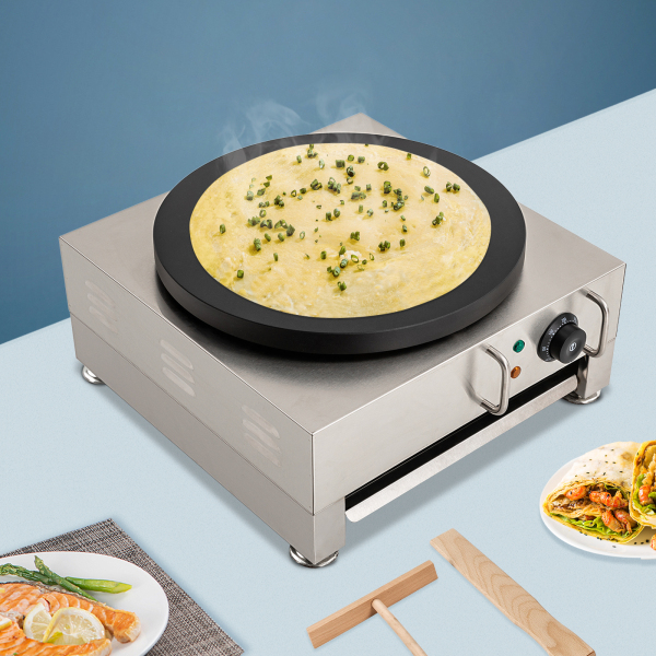 Máquina eléctrica para hacer crepes, plancha grande para crepes de 16 pulgadas con esparcidor de madera