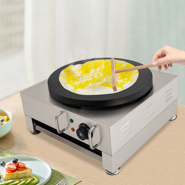 Máquina eléctrica para hacer crepes, plancha grande para crepes de 16 pulgadas con esparcidor de madera