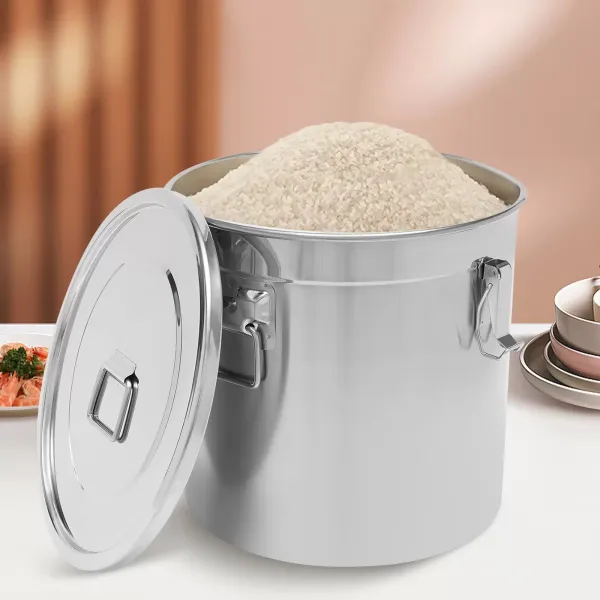 Cubo con tapa y abrazadera de bloqueo hermético para alimentos, de acero inoxidable para cocina 33L, recipiente para almacenar alimentos secos/húmedos