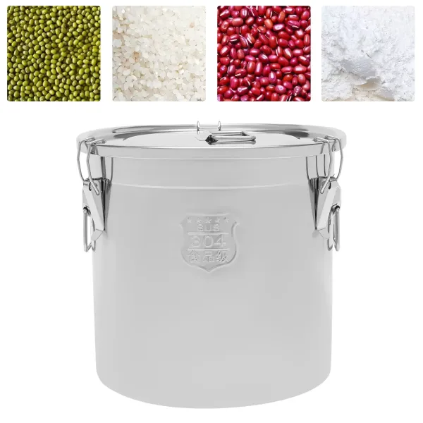 Cubo con tapa y abrazadera de bloqueo hermético para alimentos, de acero inoxidable para cocina 33L, recipiente para almacenar alimentos secos/húmedos Cubo con tapa y abrazadera de bloqueo hermético para alimentos, de acero inoxidable para cocina 33L, recipiente para almacenar alimentos secos/húmedos