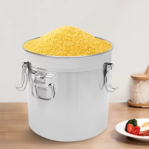 Cubo con tapa y abrazadera de bloqueo hermético para alimentos, de acero inoxidable para cocina 33L, recipiente para almacenar alimentos secos/húmedos