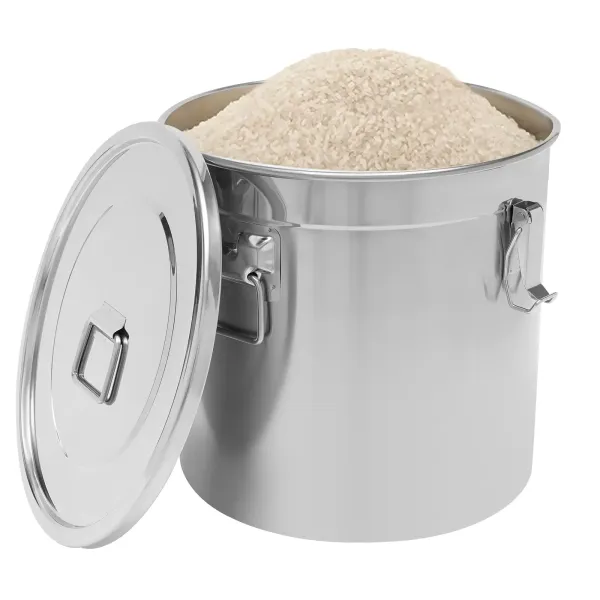Cubo con tapa y abrazadera de bloqueo hermético para alimentos, de acero inoxidable para cocina 33L, recipiente para almacenar alimentos secos/húmedos