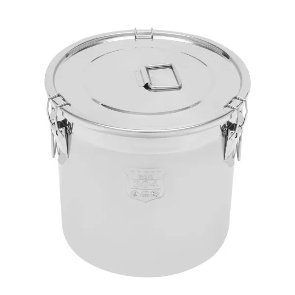 Cubo con tapa y abrazadera de bloqueo hermético para alimentos, de acero inoxidable para cocina 33L, recipiente para almacenar alimentos secos/húmedos