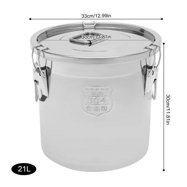 Bidón hermético para alimentos, cocina, granos, recipiente para cereales, recipiente para cocina, acero inoxidable, cubo de harina con tapa (21 l)