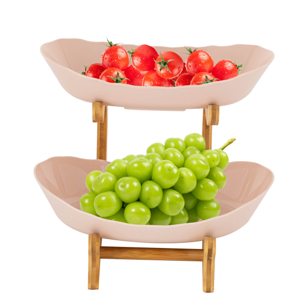 Frutero de 2 pisos, soporte para cestas de fruta, bandeja para servir fruta, 14.8*22.5*21.5cm, Beige