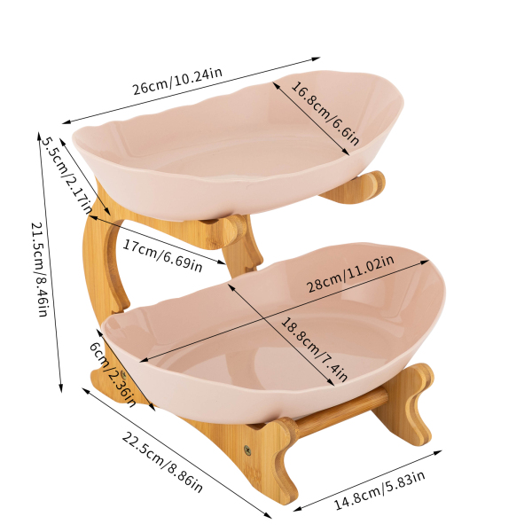 Frutero de 2 pisos, soporte para cestas de fruta, bandeja para servir fruta, 14.8*22.5*21.5cm, Beige