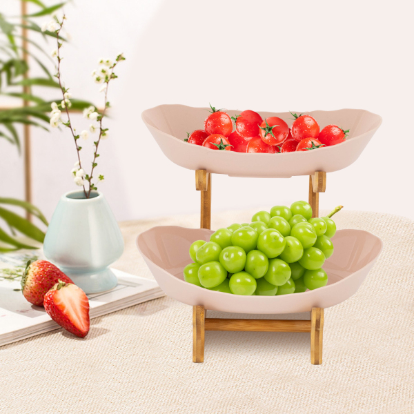 Frutero de 2 pisos, soporte para cestas de fruta, bandeja para servir fruta, 14.8*22.5*21.5cm, Beige