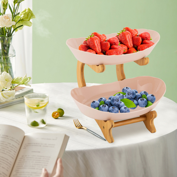 Frutero de 2 pisos, soporte para cestas de fruta, bandeja para servir fruta, 14.8*22.5*21.5cm, Beige