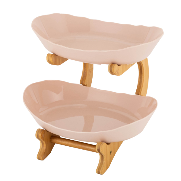 Frutero de 2 pisos, soporte para cestas de fruta, bandeja para servir fruta, 14.8*22.5*21.5cm, Beige