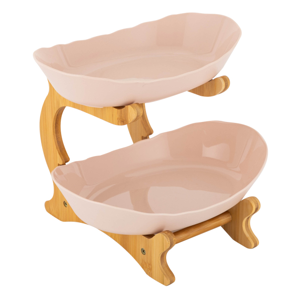 Frutero de 2 pisos, soporte para cestas de fruta, bandeja para servir fruta, 14.8*22.5*21.5cm, Beige