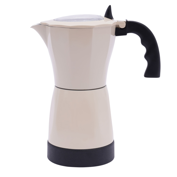 Cafetera espresso eléctrica con base, para 6 tazas de espresso: 300 ml, 480 vatios, aleación de aluminio, blanco arroz