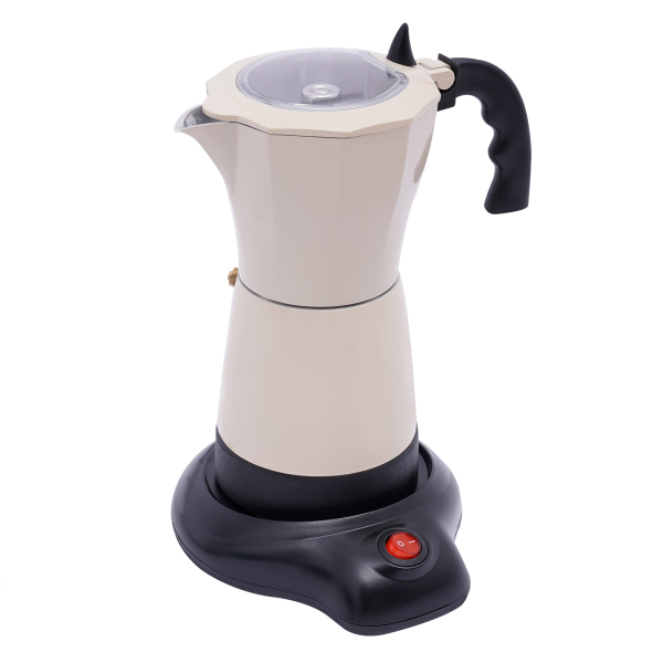 Cafetera espresso eléctrica con base, para 6 tazas de espresso: 300 ml, 480 vatios, aleación de aluminio, blanco arroz Cafetera espresso eléctrica con base, para 6 tazas de espresso: 300 ml, 480 vatios, aleación de aluminio, blanco arroz