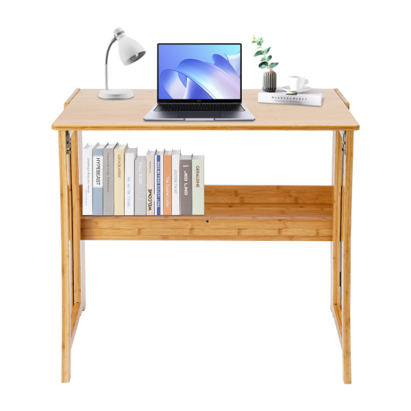 Escritorio plegable pequeño de 83 cm, mesa plegable para oficina en casa, escritorio compacto plegable - Color madera
