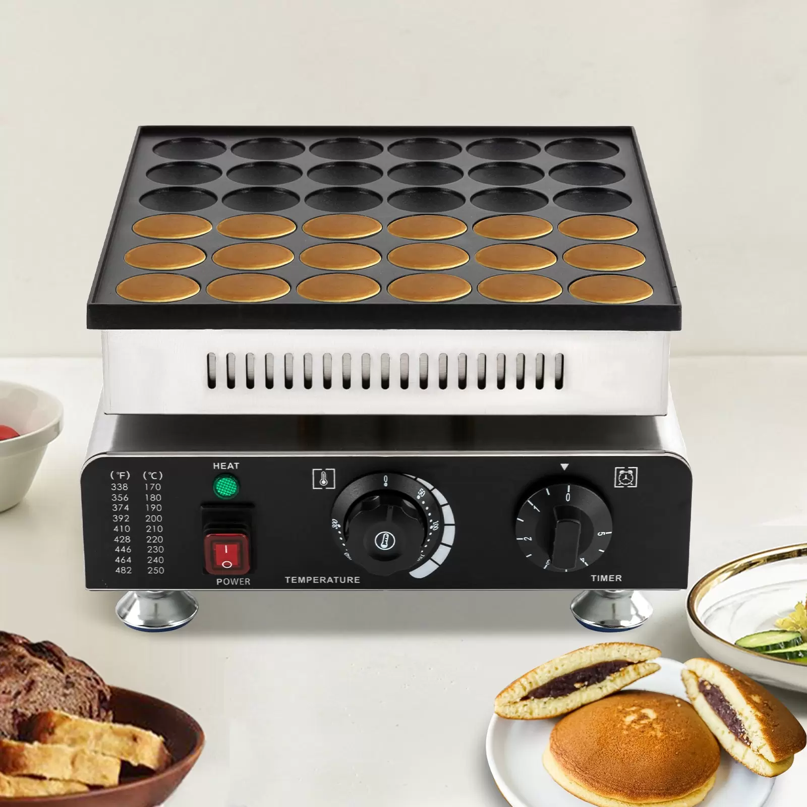 900W Mini máquina para hacer panqueques, 50-300℃, máquina para hacer panqueques de 36 orificios, máquina para hacer gofres eléctrica, 33 * 32 * 20cm