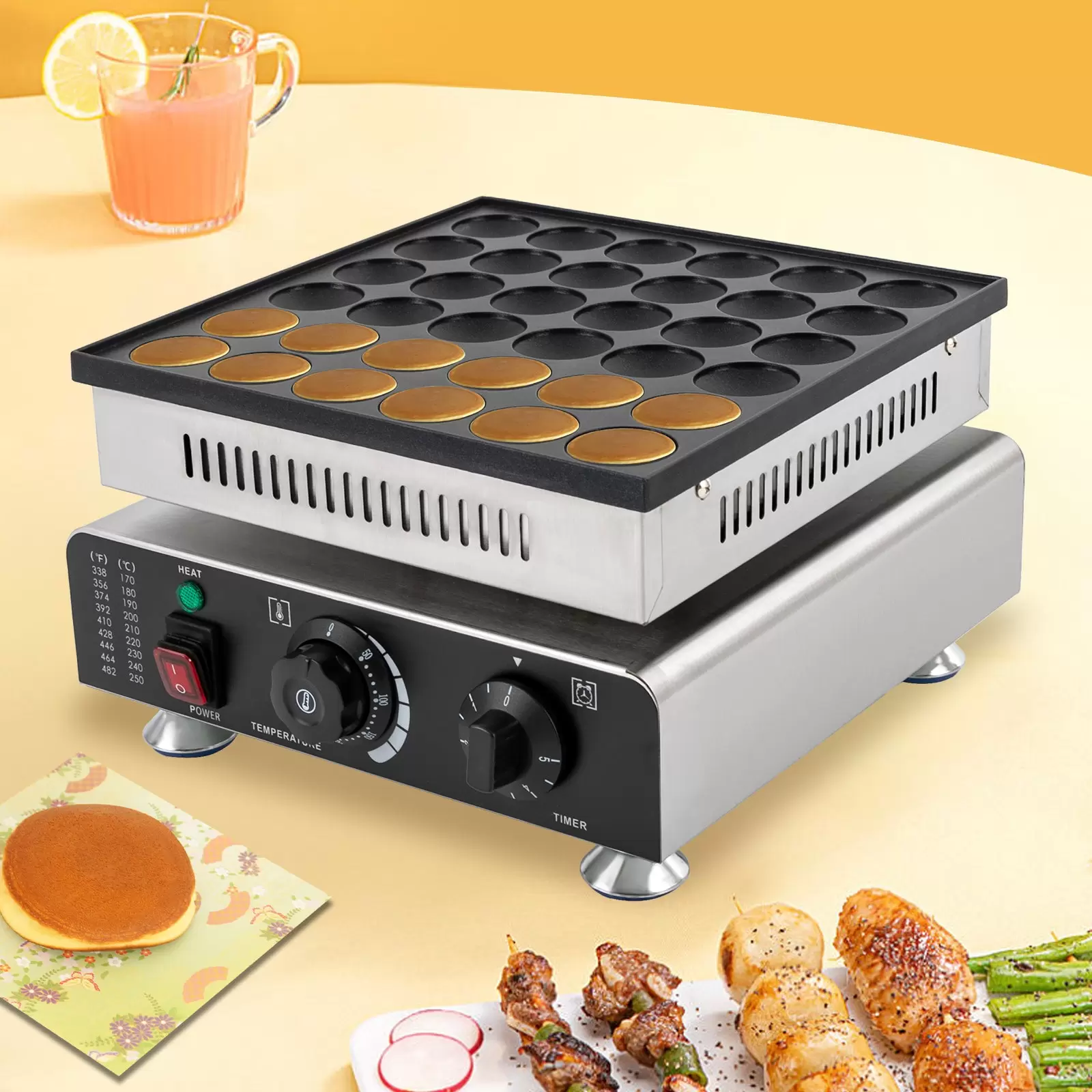 900W Mini máquina para hacer panqueques, 50-300℃, máquina para hacer panqueques de 36 orificios, máquina para hacer gofres eléctrica, 33 * 32 * 20cm