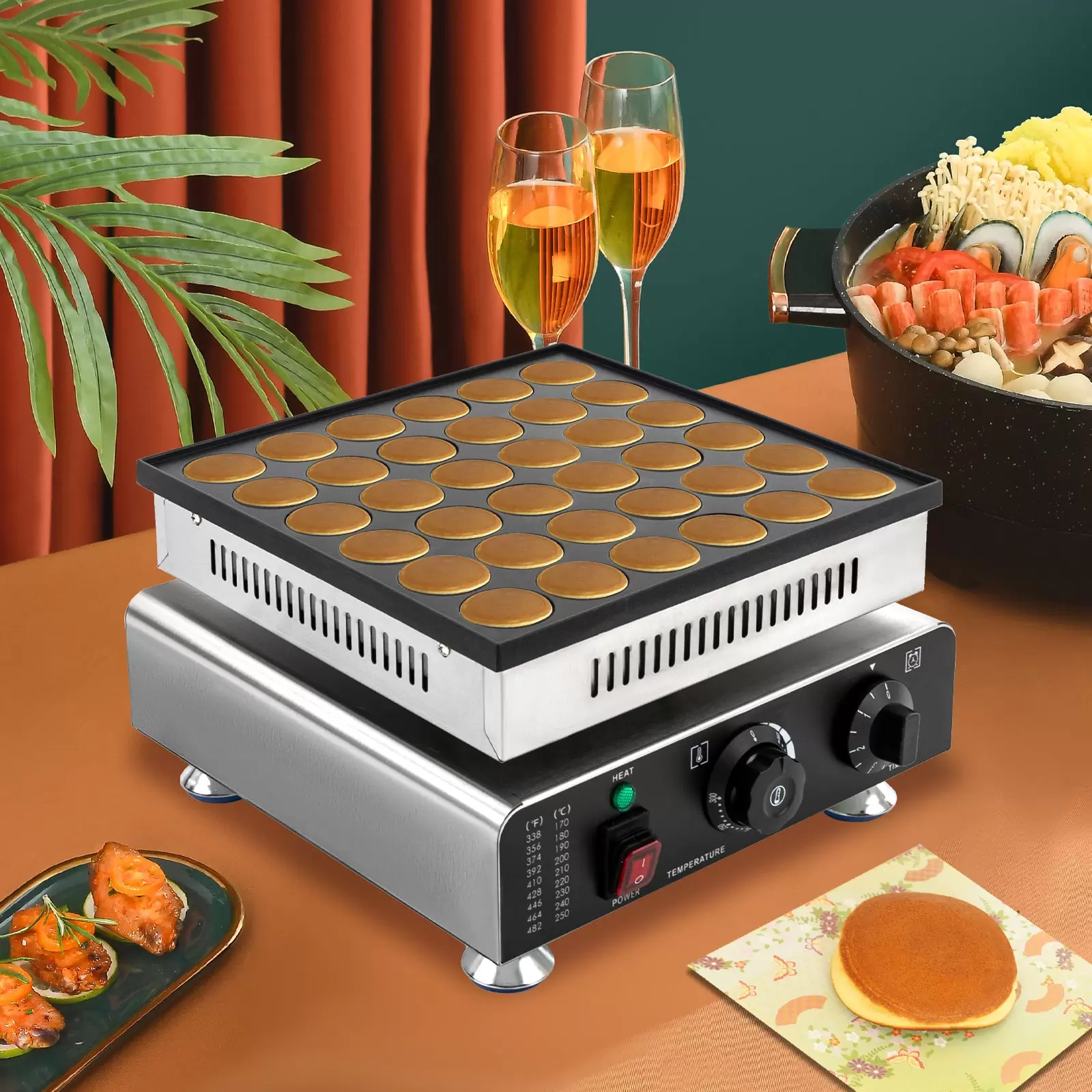 900W Mini máquina para hacer panqueques, 50-300℃, máquina para hacer panqueques de 36 orificios, máquina para hacer gofres eléctrica, 33 * 32 * 20cm