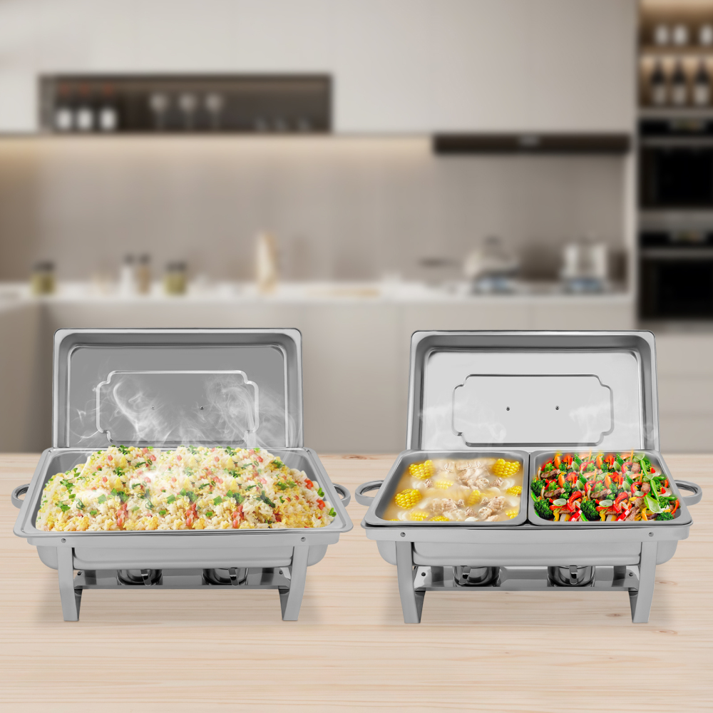 Juego De 6 Platos Calentadores De Acero Inoxidable Para Buffet, De 9L, Con Bandeja De Agua Y Tapa, Plegables