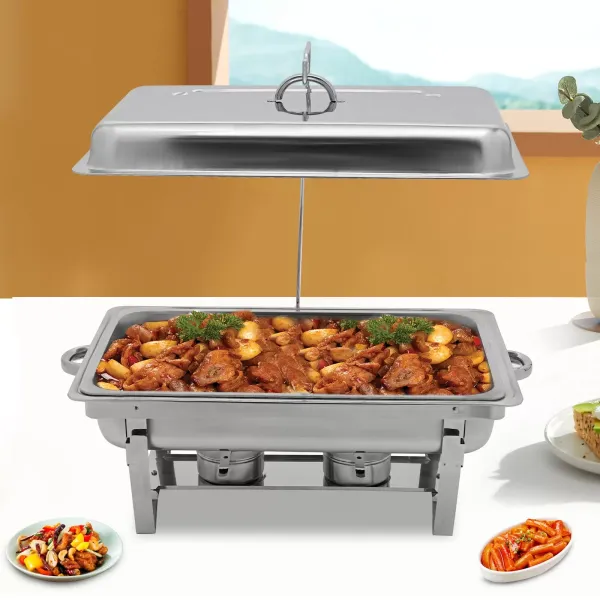Calentador de alimentos de acero inoxidable con tapa y marco plegable, 9 l, ideal para restaurantes, cafeterías, hoteles, bodas, fiestas