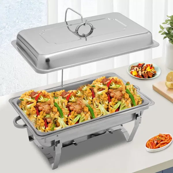 Calentador de alimentos de acero inoxidable con tapa y marco plegable, 9 l, ideal para restaurantes, cafeterías, hoteles, bodas, fiestas Calentador de alimentos de acero inoxidable con tapa y marco plegable, 9 l, ideal para restaurantes, cafeterías, hoteles, bodas, fiestas
