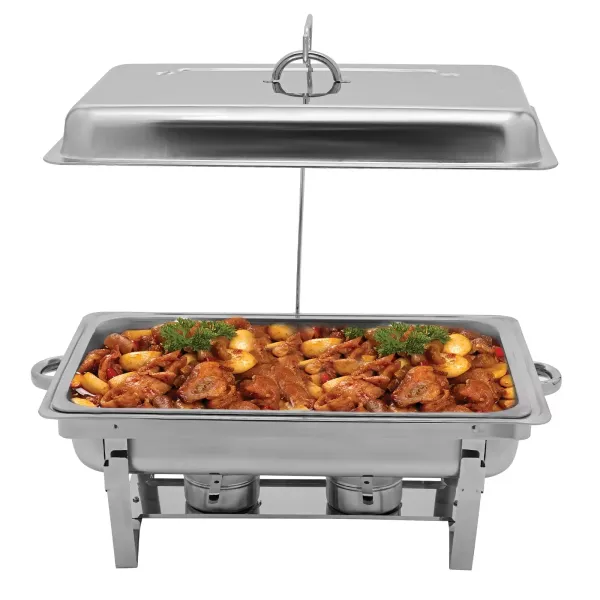 Calentador de alimentos de acero inoxidable con tapa y marco plegable, 9 l, ideal para restaurantes, cafeterías, hoteles, bodas, fiestas
