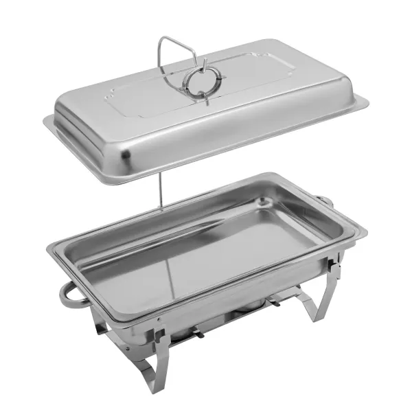 Calentador de alimentos de acero inoxidable con tapa y marco plegable, 9 l, ideal para restaurantes, cafeterías, hoteles, bodas, fiestas