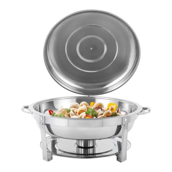 Recipiente térmico de acero inoxidable de 9 litros para alimentos, redondo, para restaurante buffet, bares, banquetes, bodas, plata, 59 x 30 cm
