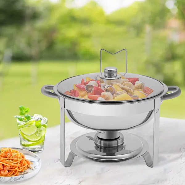 Estufa de comedor redonda de acero inoxidable de 5 litros (se puede colgar la tapa de vidrio)