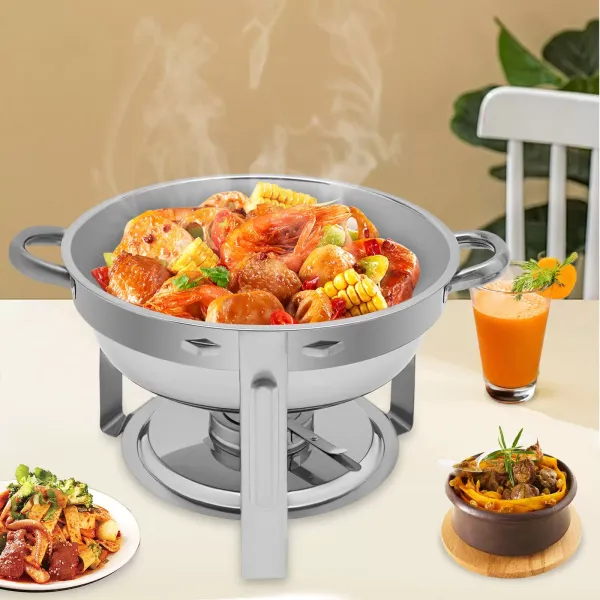 Estufa de comedor redonda de acero inoxidable de 5 litros (se puede colgar la tapa de vidrio)