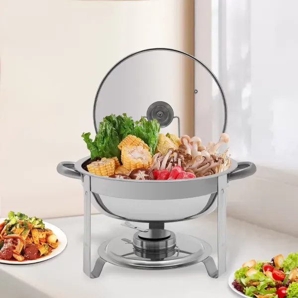 Estufa de comedor redonda de acero inoxidable de 5 litros (se puede colgar la tapa de vidrio)