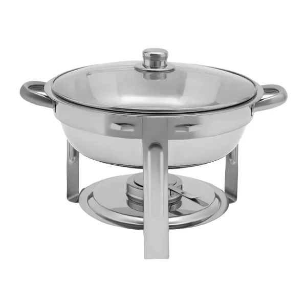 Estufa de comedor redonda de acero inoxidable de 5 litros (se puede colgar la tapa de vidrio)