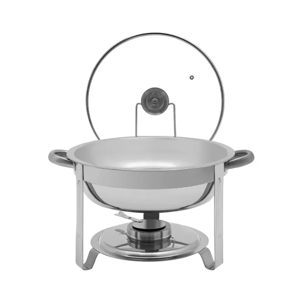 Estufa de comedor redonda de acero inoxidable de 5 litros (se puede colgar la tapa de vidrio)