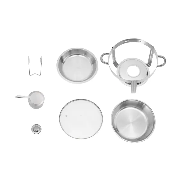 Estufa de comedor redonda de acero inoxidable de 5 litros (se puede colgar la tapa de vidrio) Estufa de comedor redonda de acero inoxidable de 5 litros (se puede colgar la tapa de vidrio)