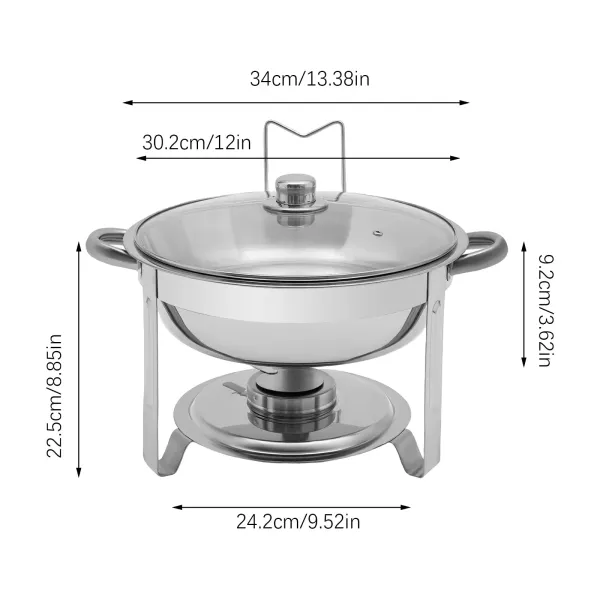 Estufa de comedor redonda de acero inoxidable de 5 litros (se puede colgar la tapa de vidrio)